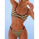 Striped Crochet Knitted Bikini Female Swimsuit Women Swimwear Two-Pieces Bikini Set High Leg Cut Bather Bathing Suit Swim V8225