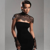Ahagaga Sexy Women's Maxi Dresses With Lace Shawl Solid Strapless Sheath Slim Fit Fashion Gloves Summer Female Party Vestidos