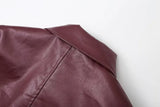 Foridol Wine Red Vintage Faux Leather PU Coat for Women Long Sleeve Turn Down Collar Zipper Autumn Winter Coat Jacket