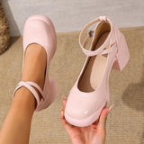 Fashion Ankle Strap Mary Janes Women 2026 PU Heel Pumps Woman  Party High Heels Shoes Female