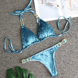 Luxury Rhinestone Bikini Women 2025 Sexy Orange Yellow Crystal Diamond Push Up Thong Swimsuit Beach Bathing Suit Tanga Swimwear