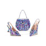 doershow beautiful BLUE Italian Shoes And Bag Sets For Evening Party With Stones Italian Leather Handbags Match Bags!  HWS1-1