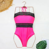Sexy One Piece Swimsuit Swimwear Women Hollow Mesh Patchwork Halter High Waist Beachwear Bathing Suit 2026 Maillot De Bain Femme
