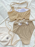2026 Sexy One Piece Swimsuit Swimwear Women Hollow Drawstring Patchowork Single Shoulder Bathing Suit Beachwear Banadores Mujer
