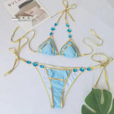 Halter Crystal Rhinestone Diamond Bikini 2025 Female Swimsuit Women Swimwear Two-pieces Bikini Set High Cut Bathing Suit Swim