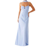 Women Solid Color Sexy Back Bandage Party Club Cami Dress Summer Fashion Sleeveless Spaghetti Strap Long Dresses With Scarf