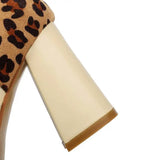 Spring  Autumn New Model Fashion High Heels Nude Shoes Color Blocking Pointed Tip Buckle Leopard Print Sexy Party Women's Shoes