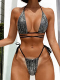 Shiny Sparkling Wrap Around Bikini Female Swimsuit Women Swimwear Two-pieces Bikini Set Mini Micro Thong Bathing Suit Swim Lady