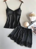 Women Summer Sleepwear Sexy Lace Satin Pajama Sets Lingerie Nightwear Sleeveless Tops+Shorts 2 Pcs Sets Loungewear