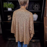 Open Front Jacket Women Sequin Coat Long Sleeve Solid Color Spring Autumn Mid-length Cardigan
