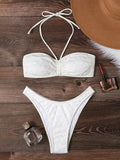 2025 Halter Bandeau Bikini Solid Swimwear Female Sexy Swimsuit Women Bathers Bathing Swimming Swim Suit Beachwear