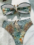S - XL Leopard Bandeau Bikini Female Swimsuit Women Swimwear Two-pieces Bikini Set Strapless Bather Bathing Suit Swim Beach Wear