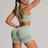 2pcs/set Yoga Sport Bra Shorts Set Sportswear Woman Gym High Waist Seamless Workout Shorts Leggings Activewear Women's Tracksuit