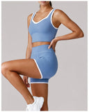 Summer Color Contrast Yoga Suit Women Shock-absorbing Sports Bra High Waist Hip Lifting Shorts Training Running Fitness Outfits