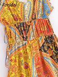 Paisley Print Bohemian Wide Leg Long Pants Jumpsuit Women Summer New Overalls Spaghetti Strap Loose Casual Boho Jumpsuit Tassel