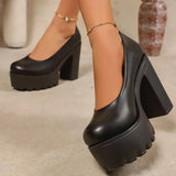 2026 Fashion Chunky Platform Pumps Women Black Super High Heels Pu Leather Loafers Woman Plus Size 43 Office High Heel Shoes