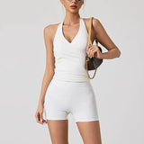 Sexy V-neck Cross Halter Neck Yoga Vest Sleeveless Sports Bra with Chest Pad Naked Sense Fitness Top with Beauty Back Design for