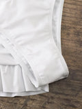Women solid tie bow push up bikini sets three pieces with wrinkled ruffles mini skirt swimsuit bathing suit beach outfits