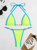Pearl Thong Bikinis 2025 Women Sexy Triangle Swimsuit Solid Brazil Swimwear Female Padded Bathing Swimming Suit Beachwear Summer