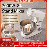 SUNATUR 8L Stand Mixer 2000W,Stainless Steel Bowl,6-Speed Dough Kneader&Egg Beater,Timed Fermentatio