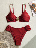 S - XL Metal Shell Halter Female Swimsuit High Waist Bikini Women Swimwear Two-pieces Bikini set Bather Bathing Suit Swim Lady
