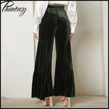 Autumn Winter Velvet Wide-Leg Pants Elegant Ruffled High-Waisted Straight-Leg Pants for Lady Casual Commuter Loose-Fit Trousers
