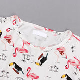 Casual Flamingo Print Pajama Set For Women Short-Sleeve Round Neck Top And Shorts Trendy Sleepwear Nightwear Can Be Worn Outside