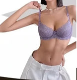 French Anime Style Lingerie Set Ultra Thin White Lace Bra Small Breasts Push Up Traceless Bralette Pure Desire Gathering Sexy BB