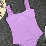 2023 Vintage Swimsuit Women One Piece Ruffle Strap Swimwear Female Push Up Monokini Padded Beach Bathing Suits Black Bodysuits