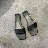Ladies New Black White Flat Slippers Women Genuine Leather Peep Toe One Strap Mules Shoes Woman Summer Slides Comfort Clogs