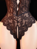 Adult Deep V-neck Hanging Neck Lace Flower Print Lingerie Solid Color Knitted Sexy Backless Underwear Women's Jumpsuit Clothing