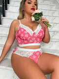 New Arrival Plus Size Ditsy Print Lingerie Set Sexy Minimizer Bra Cami Side Support Thin