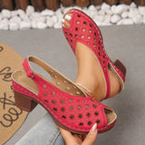 Vinatge Peep Toe Thick Heels Sandals Women Hollow Out Back Strap Rome Sandles Woman Plus Size 43 Lightweight Sandalias Mujer