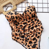 New Sexy High Cut Leopard Push Up Bra Cup One Piece Swimsuit Female Swimwear Women Bather Bandeau Bathing Suit Swim Lady V1654