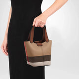 Genuine leather cowhide canvas checkered handbag 2025 new retro cross-body shoulder bag lady detachable shoulder strap small bag