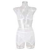 Toucheart Sexy Lingerie for Women Solid Color Mesh See-through Women's Plunge Underwear Suit Sexy Garters Lingerie 4-piece Set