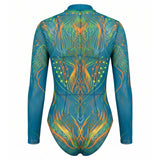 S - XXL New Printed Long Sleeve With Pants Zipper Women Swimwear One Piece Swimsuit Female Padded Bather Bathing Suit Swim V8356