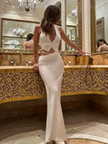 Elegant Halter Neck Backless White Tank Tops Women 2026 Summer Sexy Off Shoulder Buttons Crop Top High Street Lady Solid Vests