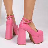 Fashion Chunky Heel Mary Jane Shoes Women Ankle Strap Thick Platform Pumps Woman Plus Size Super High Heels Party Wedding Shoes