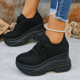 White Knitted Wedge Heels Sneakers Women Spring Autumn Breathable Chunky Platform Sneakers Woman Slip On Mesh Running Shoes 42
