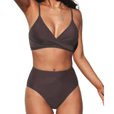 Bikini Set Women's 2 Piece Swimwear Cross Ruched V Neck High Waisted Push Up Bikini 2025 New Beach Vacation Ladies Bathing Suit