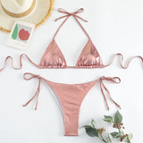 Sexy Shiny Pu Faux Leather Bikini 2025 Women Swimwear Female Swimsuit Two-pieces Bikini set String Bather Bathing Suit Swim Lady