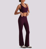 Women's Yoga Exercise Sets Women Backless Sports Tank Top V Shape High Waist Wide Leg Pants Fitness Gym Running Workout Clothes