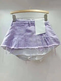 Women's Denim Skirt High Waist Pleated Patchwork Contrast Color Big Pockets Burrs A-line Mini Skirt 2026 Summer New SKIRTS 7W7E