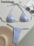 PU Faux Leather Halter Mini Thong Bikini Women Swimwear Female Swimsuit  Two-Pieces Bikini Set Bather Bathing Suit Swim V5206W