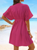 V Neck Lace Short Sleeve Tunic Beach Cover Up Cover-ups Beach Dress Beach Wear Beachwear Female Outfits Bathing kaftan for Women