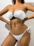 2026 Ring Linked Bandeau Bikini Solid String Swimwear Female Sexy Swimsuit Women Bathers Bathing Swimming Swim Suit Beachwear
