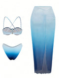 S - XL 3PCS With Skirt Underwired Bikini Female Swimsuit Women Swimwear Three-pieces Bikini set Bather Bathing Suit Swim V8080