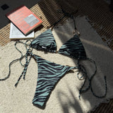 Zebra Print Micro Bikinis Sets Two Pieces Women Halter Metal Ring Swimsuit Brazilian Summer Bathing Suit Swimwear Swimming Suit