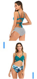 3 Colors Sexy Bikini Women Push Up Swimwear Swimsuit Striped Leaves Print Cross Straps Bowknot Backless High Waist Bikinis Set